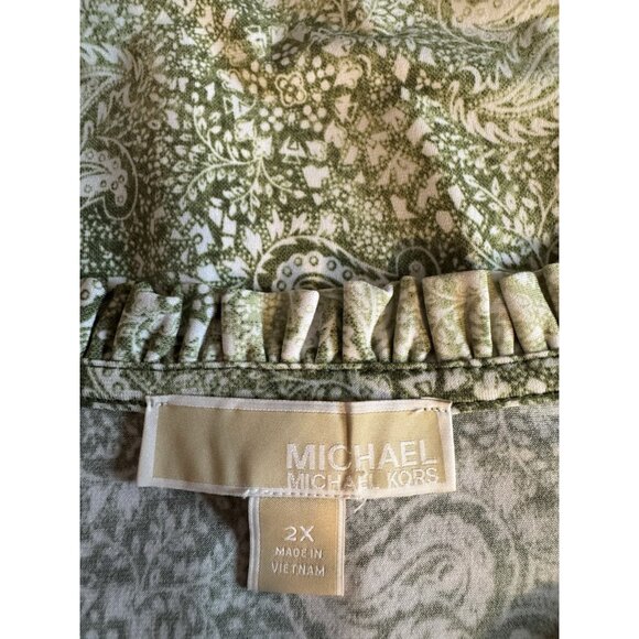 Michael Kors Shift Dress 2X Green Ivory Paisley Sleeveless Stretch Summer - Picture 7 of 11